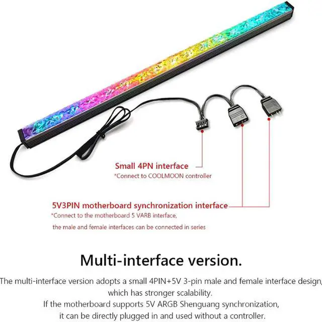 Alt view image 5 of 7 - COOLMOON 30cm Aluminum alloy RGB PC Case LED Strip Magnetic Computer Light Bar 5V/3PIN Small 4Pin ARGB Motherboard Light-Stri (White)