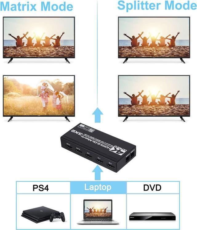 Repartidor Matrix Switch HDMI 3x2 + extensor 50m, 3D EDID HDCP 4K HD  3840x2160 Dolby AC3, DTS5.1, DTS7.1 + control remoto ACTii