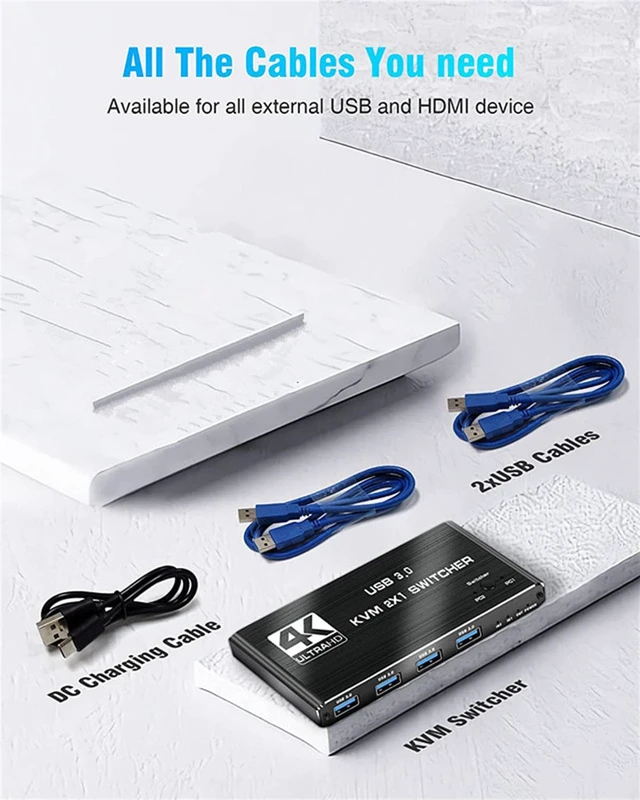 Alt view image 7 of 7 - USB 3.0 KVM Switch HDMI 2 Port Box,4K@120Hz HDMI USB KVM Switches for 2 Computers Share Keyboard Mouse Printer and 1 HD Monitor, Aluminum USB Switcher Compatible with Mac Windows Linux