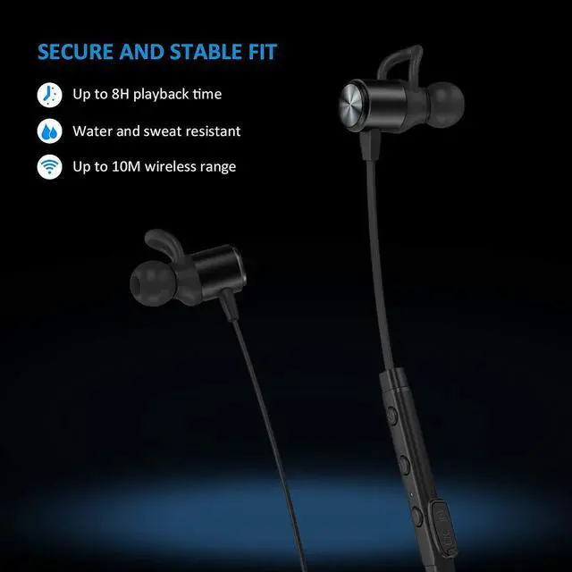 Alt view image 3 of 7 - Bluetooth Headphones, ATGOIN Bluetooth 4.1 Magnetic Wireless Sports Earphones W/Mic HD Stereo Sweatproof in Ear Earbuds Gym Running Noise Cancelling Headsets - Green