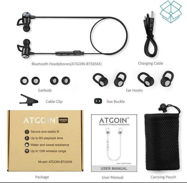Alt view image 2 of 7 - Bluetooth Headphones, ATGOIN Bluetooth 4.1 Magnetic Wireless Sports Earphones W/Mic HD Stereo Sweatproof in Ear Earbuds Gym Running Noise Cancelling Headsets - Green