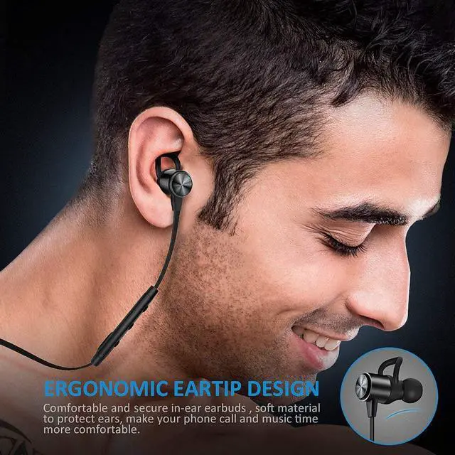 Alt view image 6 of 7 - Bluetooth Headphones, ATGOIN Bluetooth 4.1 Magnetic Wireless Sports Earphones W/Mic HD Stereo Sweatproof in Ear Earbuds Gym Running Noise Cancelling Headsets - Green