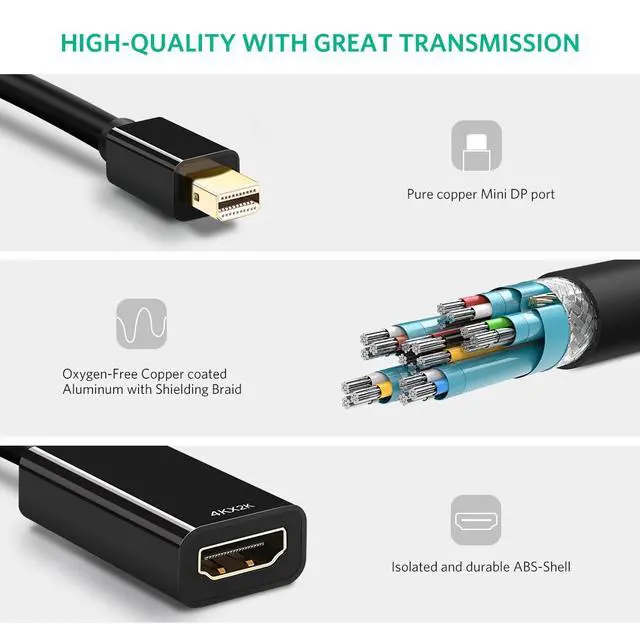 Alt view image 5 of 7 - Nurbenn Mini DisplayPort to HDMI Adapter (Thunderbolt 2.0) 4K Mini DP to HDMI Adapter Cable suitable for MacBook Pro MacBook Air, iMac, Surface Book Pro 3/4/5, Thinkpad, Google Pixel Chromebook