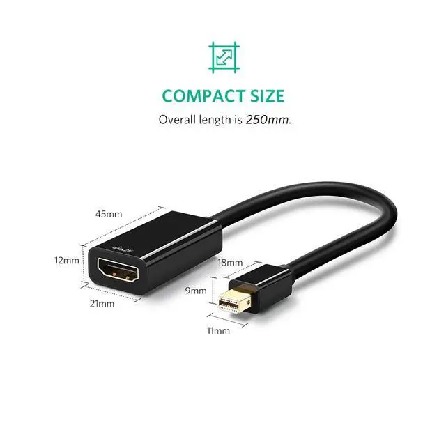 Alt view image 3 of 7 - Nurbenn Mini DisplayPort to HDMI Adapter (Thunderbolt 2.0) 4K Mini DP to HDMI Adapter Cable suitable for MacBook Pro MacBook Air, iMac, Surface Book Pro 3/4/5, Thinkpad, Google Pixel Chromebook