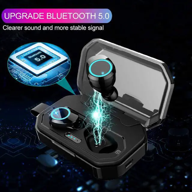 Alt view image 3 of 7 - Wireless Earbuds, Nurbenn Bluetooth 5.0 Headphones True Wireless Ear Buds IPX7 Waterproof Dual Built-in Mic Earphones with 4000mAh Charging Case for 120H Extended Playtime