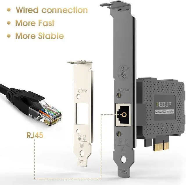 Alt view image 2 of 6 - EDUP Gigabit Ethernet PCI Express PCI-E Network Card 10/100/1000Mbps RJ45 LAN Adapter Converter for Desktop PC