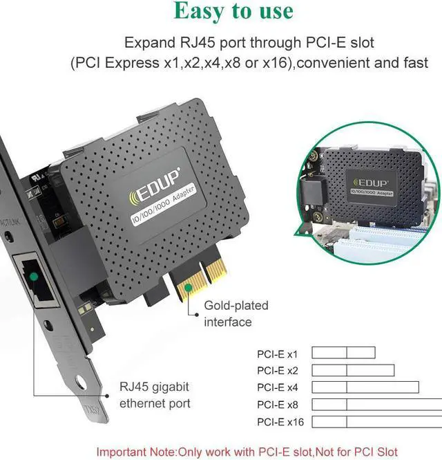 Alt view image 4 of 6 - EDUP Gigabit Ethernet PCI Express PCI-E Network Card 10/100/1000Mbps RJ45 LAN Adapter Converter for Desktop PC