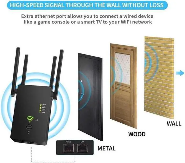 Alt view image 2 of 7 - Gillbro's  WiFi Extender Wireless Signal Booster, 1200Mbps WiFi Repeater Dual Band 2.4G and 5G with 4 Advanced Antennas, Long Range up to 2500 FT WiFi Range Extender Internet Amplifier(Black)