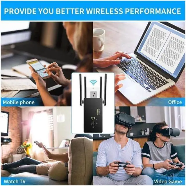 Alt view image 6 of 7 - Gillbro's  WiFi Extender Wireless Signal Booster, 1200Mbps WiFi Repeater Dual Band 2.4G and 5G with 4 Advanced Antennas, Long Range up to 2500 FT WiFi Range Extender Internet Amplifier(Black)