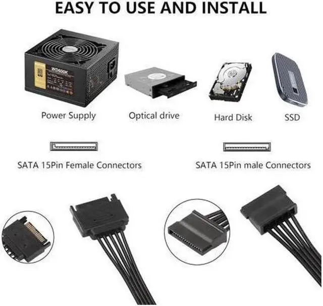 Alt view image 4 of 6 - Gillbro's SATA Power Splitter Cable SATA 15 Pin Male to 5 Female Power Splitter Extension Cable Serial ATA Power Cable Splitter Hard Drive Power Cable (50cm+10cm+10cm+10cm+10cm)