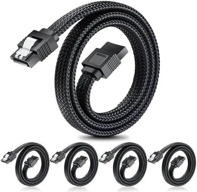 Main image of Gillbro's  SATA III Cable Electop 6Gbps Straight HDD SDD Data Cable SATA 3.0 Nylon Braided Cable with Locking Latch for SATA HDD SSD CD Driver CD Writer(20 Inch Black 5 Pack)