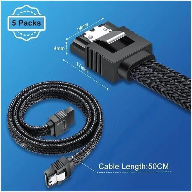 Alt view image 6 of 7 - Gillbro's  SATA III Cable Electop 6Gbps Straight HDD SDD Data Cable SATA 3.0 Nylon Braided Cable with Locking Latch for SATA HDD SSD CD Driver CD Writer(20 Inch Black 5 Pack)