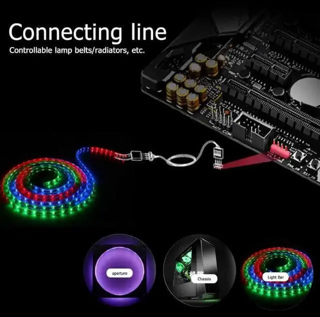 Alt view image 4 of 6 - 12 V 4 Pin RGB Connector Cable 60cm PC Case Fan LED Strip Extension Cord for Giga/Microstar/Asus RGB motherboard