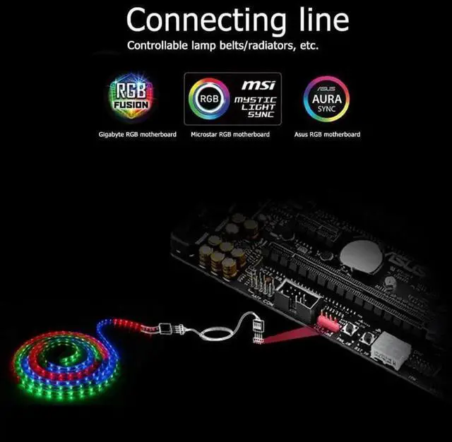 Alt view image 2 of 6 - 12 V 4 Pin RGB Connector Cable 60cm PC Case Fan LED Strip Extension Cord for Giga/Microstar/Asus RGB motherboard