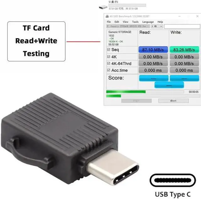 Alt view image 2 of 3 - Aomoproing 5Gbps USB 3.0 Type C USB-C to Micro SD SDXC TF Card Reader Adapter for Laptop Tablet Phone