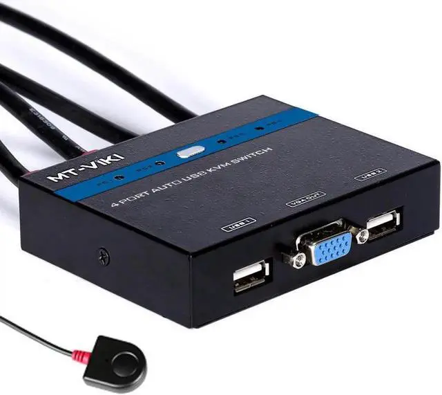 Main image of 4 Port Auto Smart USB VGA KVM Switch with Wired Remote Extension Switcher Panel High Resolution PC Selector Hotkey 481KL