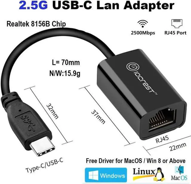 Main image of Aomoproing FOR 2500Mbps Type-C 2.5G External Wired Ethernet Network Card RTL8156 USB3.1 RJ45 Converter Lan Adapter For Win10