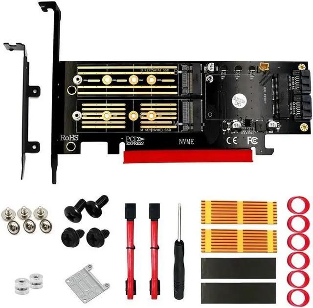 Main image of Aomoproing FOR 3 In 1 Msata And M.2 NVME SATA SSD To PCI-E 4X And SATA3 Adapter With Heatsink Supports PCIE M.2 SSD