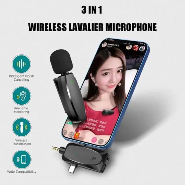 Alt view image 3 of 3 - Aomoproing 3 in 1 Wireless Lavalier Microphone with Audio Monitor Function Vlog Mic for Iphone Android Computer Camera