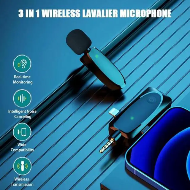 Main image of Aomoproing 3 in 1 Wireless Lavalier Microphone with Audio Monitor Function Vlog Mic for Iphone Android Computer Camera