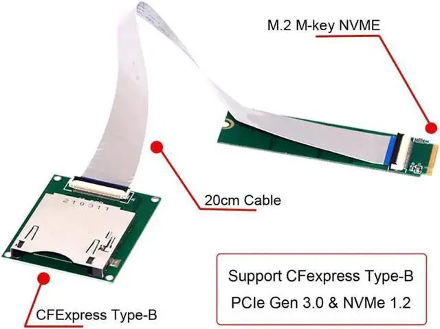Alt view image 3 of 3 - Aomoproing NGFF M.2 NVMe Mainboard to CF Express M2 M-key for CFE Type-B Support R5 Z6 Z7 Memory Card Extension Cable