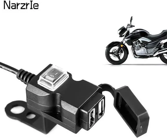 Main image of Aomoproing Accesorios de motocicleta 9-24V impermeable para manillar de motocicleta, Cargador USB Dual 5V-1a/2,1 A, adaptador de toma de corriente para teléfono