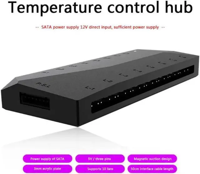 Alt view image 4 of 4 - SATA Powered Splitter Hub Fan Controller 5V 3 Pin ARGB PWM PC COOLING HA-02 Office Caring Computer Supplies