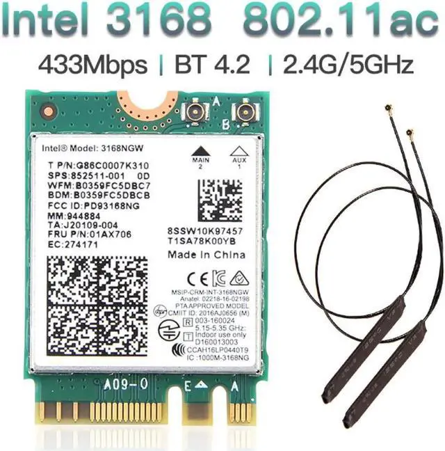 Alt view image 3 of 6 - Aomoproing Dual band Wireless 600Mbps Wireless Network Wi-fi Card Wifi Receiver Intel 3168 AC 3168NGW NGFF M.2 802.11ac For Bluetooth 4.2