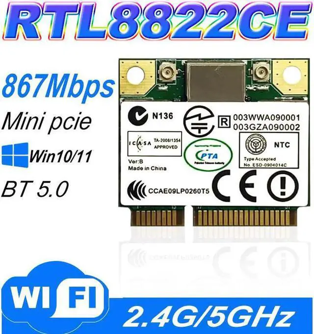 Alt view image 3 of 3 - Aomoproing RTL8822CE 1200Mbps Dual Band 2.4G/5G 802.11AC WiFi Card Network mini PCIe Card Bluetooth 5.0 Support Laptop PC Windows 10 win 11