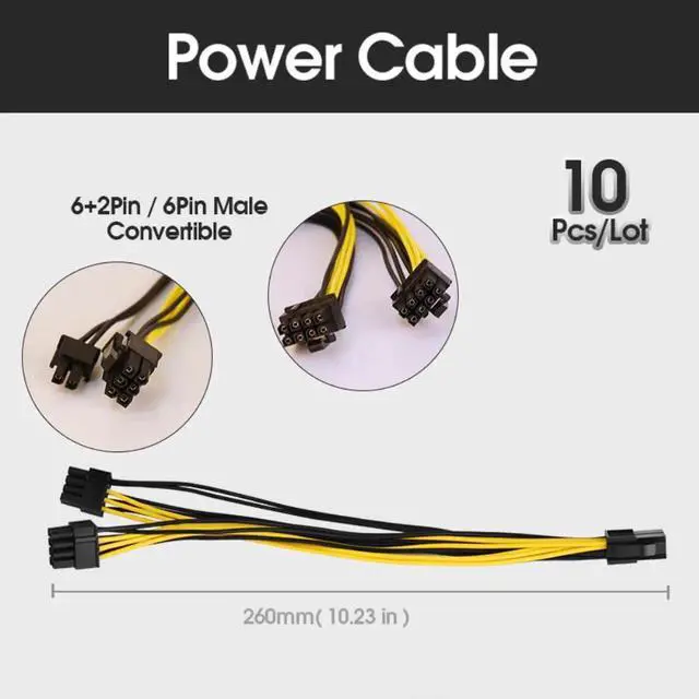 Alt view image 4 of 5 - Aomoproing 10 Pcs 8 Pin PCI-e To 8 Pin (6+2) PCI-e (Female To Male) GPU Power Cable 210mm 260mm For graphics card mining motherboard