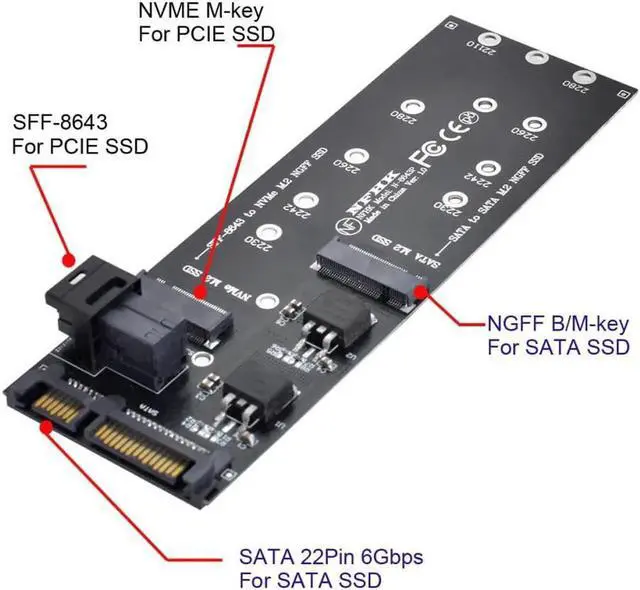 Alt view image 2 of 3 - Aomoproing 22Pin SATA Adapter SFF-8643 to M.2 U2 Kit NGFF M-Key to Slimline SAS NVME PCIe SSD SATA SSD Adapter for Mainboard