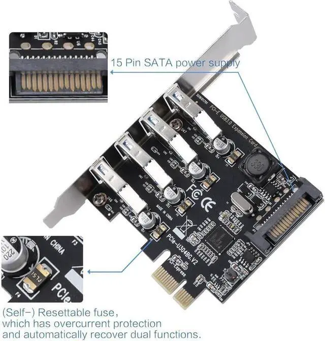 Alt view image 2 of 3 - Aomoproing 4 Ports USB 3.0 to PCI Express Expansion Card USB 3.0 PCI-e Controller Hub for Desktop PC with 8 cm Low Profile Bracket