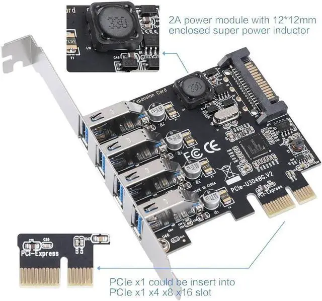 Alt view image 3 of 3 - Aomoproing 4 Ports USB 3.0 to PCI Express Expansion Card USB 3.0 PCI-e Controller Hub for Desktop PC with 8 cm Low Profile Bracket