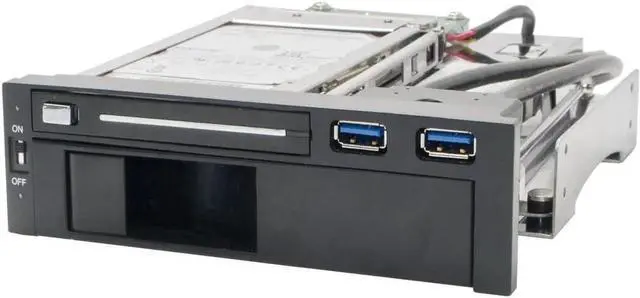 Main image of Aomoproing  5.25" Bay Tray Less Mobile Rack for 3.5" and 2.5" Sata III HDD with Extra 2 Port USB 3.0, Black/White
