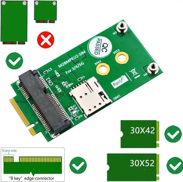 Main image of Aomoproing  NGFF M.2 Key B to Mini PCI-E Adapter for 3G/4G/5G GSM LTE Module Mini PCIe Card to Desktop PC (with SIM Card Slot)