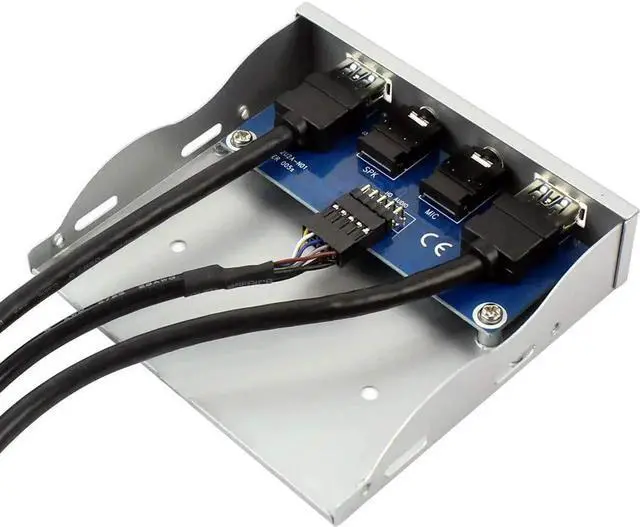 Alt view image 2 of 6 - Aomoproing 2Ports USB3.0 PC Front Panel Bracket 3.5 Floppy Bay 19Pin to USB 3.0 Hub HD Audio Earphone Mic Connector with Cable for Desktop (Silver White)