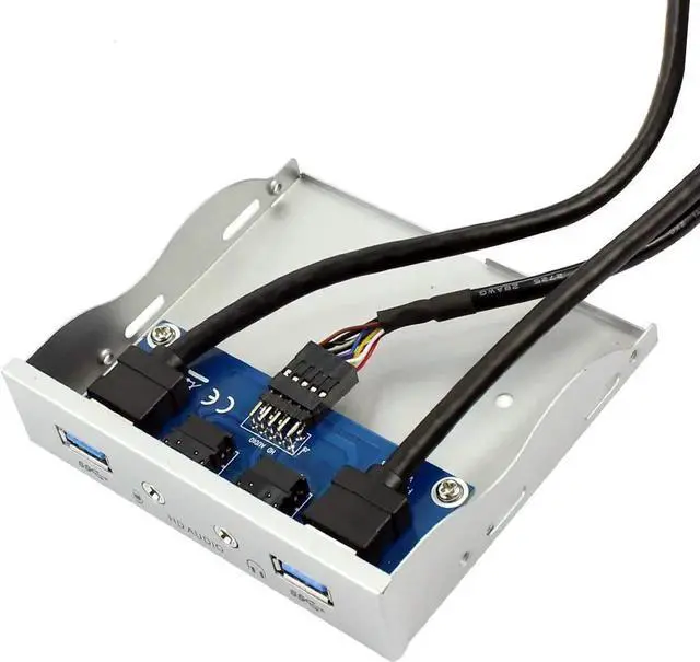 Alt view image 6 of 6 - Aomoproing 2Ports USB3.0 PC Front Panel Bracket 3.5 Floppy Bay 19Pin to USB 3.0 Hub HD Audio Earphone Mic Connector with Cable for Desktop (Silver White)