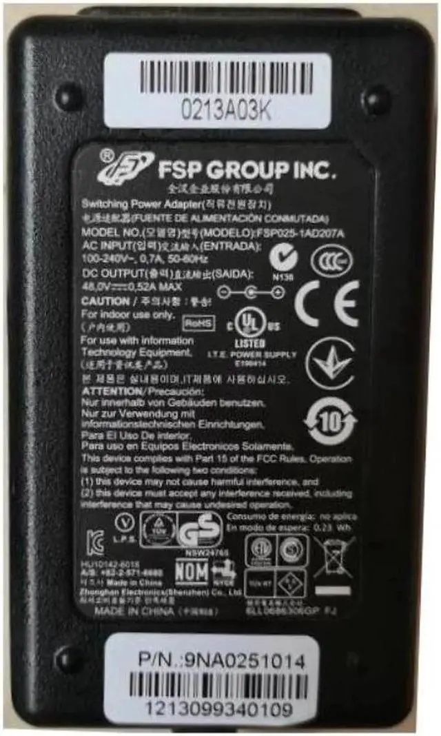 Alt view image 2 of 2 - Aomoproing 48V 0.52A 25W FSP FSP025-1AD207A 9NA0251014 AC Switching Power Adapter For HUAWEI H3C AP POE Power Supply Charger