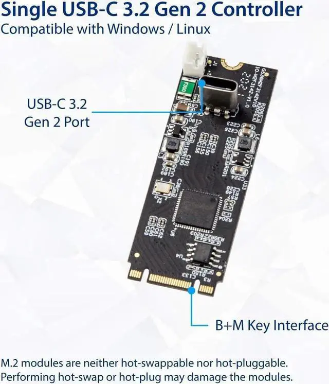 Alt view image 5 of 5 - Aomoproing IO CREST USB 3.1 Gen 2 10 Gbps 1 Port Type-C M.2 22x60 B+M Key Expansion Card ASMedia ASM3124 SY-ADA20232