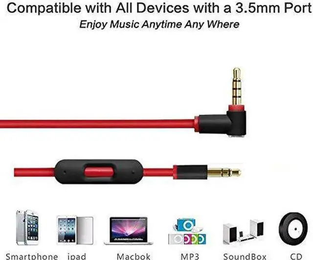Alt view image 4 of 4 - Replacement Audio Cable Cord Wire with in-line Microphone and Control + OEM Replacement Leather Pouch/Leather Bag for Beats by Dr Dre Headphones Solo/Studio/Pro/Detox/Wireless/Mixr/Executive (red)