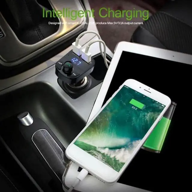 Alt view image 2 of 4 - Aomoproing X8 Car FM Transmitter Bluetooth-compatible Hands-MP3 TF Player Dual USB