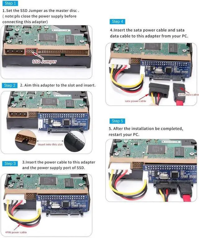 Alt view image 3 of 6 - Aomoproing 39 Pin IDE to SATA Connector SATA IDE Adapter 3.5 HDD IDE/PATA Hard Disk Adapter Converter Card with Data Power Cable