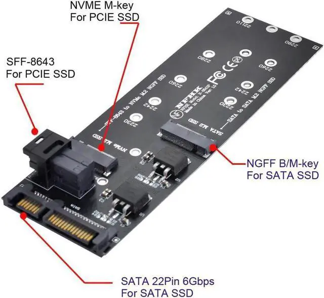 Alt view image 2 of 3 - Aomoproing SSD SATA Adapter NVME PCIe SFF-8643 to U2 Kit to HD Mini SAS NGFF M-Key
