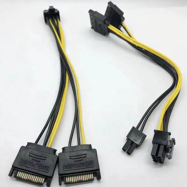 Main image of Aomoproing SATA 2 x 15Pin M to Graphics card PCI-e PCIE 8 (6+2) Pin F Video Card Power Supply Cable 8pin to Sata Y Splitter Adapter 18AWG