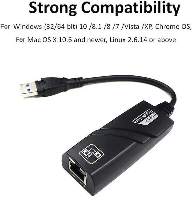 Alt view image 2 of 5 - Aomoproing Wired 10/100/1000Mbps USB 3.0 to Gigabit Ethernet Adapter USB to RJ45 Network Card (10/100/1000) Mbps for Windows 10 PC