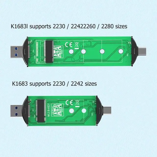 Alt view image 3 of 6 - Aomoproing USB/Type-C 2 in 1 Hdd Solid State Case M.2 SATA Hard Drive Box B Key/B&M Key SSD Adapter for 2230/2242/2260/2280 SSD