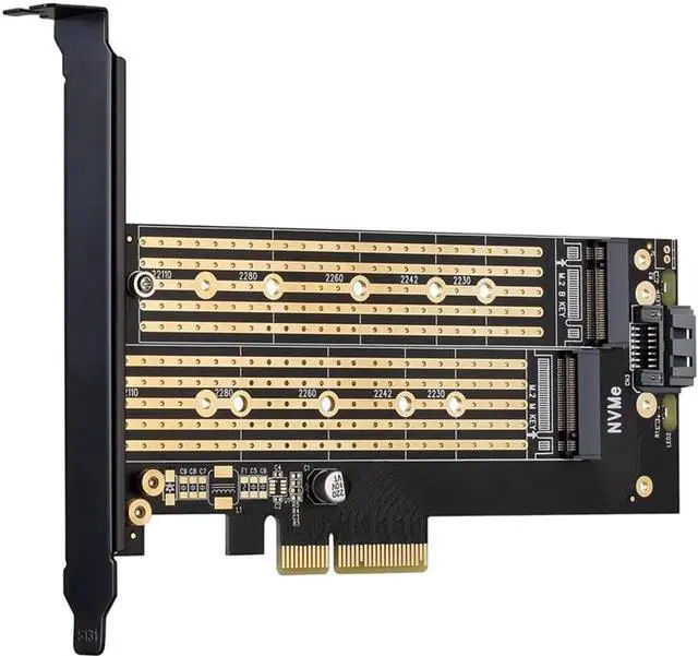 Main image of Aomoproing Dual M.2 PCIE Adapter for SATA or PCIE NVMe SSD with Advanced Heat Sink Solution,M.2 SSD NVME (m Key) and SATA (b Key) 22110 2280 2260 2242 2230 to PCI-e x 4 Host Controller Expansion Card