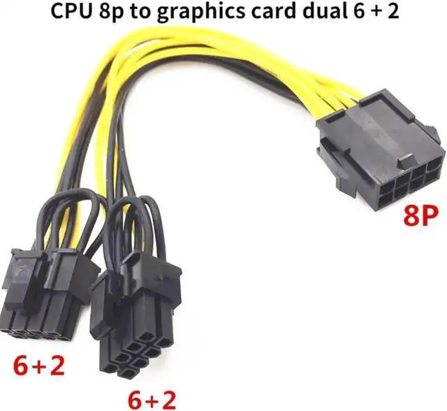 Alt view image 2 of 2 - Aomoproing  1pcs PCI-E PCIE 8p Female to 2 Port Dual 8pin 6+2p Male GPU Graphics Video Card Miner 
 Power Extension Cable Cord