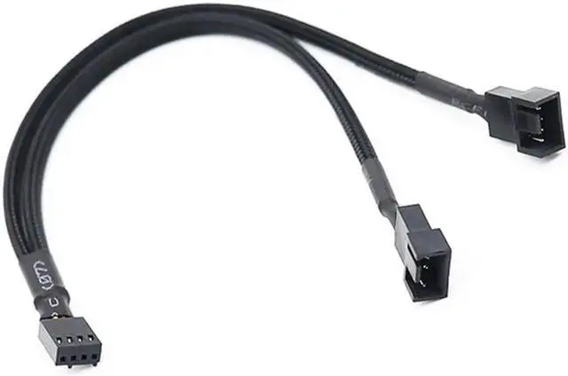 Alt view image 5 of 5 - Aomoproing 1 to 2 Way Braided Cable Y Splitter 3/4 Pin PWM Male Connector Fan Computer PC Fan Extension Adapter Cable