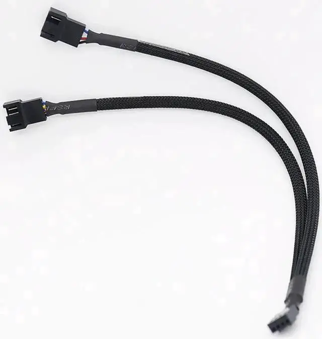 Alt view image 4 of 5 - Aomoproing 1 to 2 Way Braided Cable Y Splitter 3/4 Pin PWM Male Connector Fan Computer PC Fan Extension Adapter Cable
